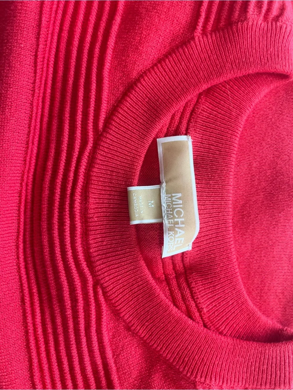 Michael Kors Vibrant Coral Ribbed Crewneck Sweater